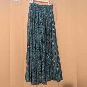 Vintage turquoise print skirt handmade in Guatamala